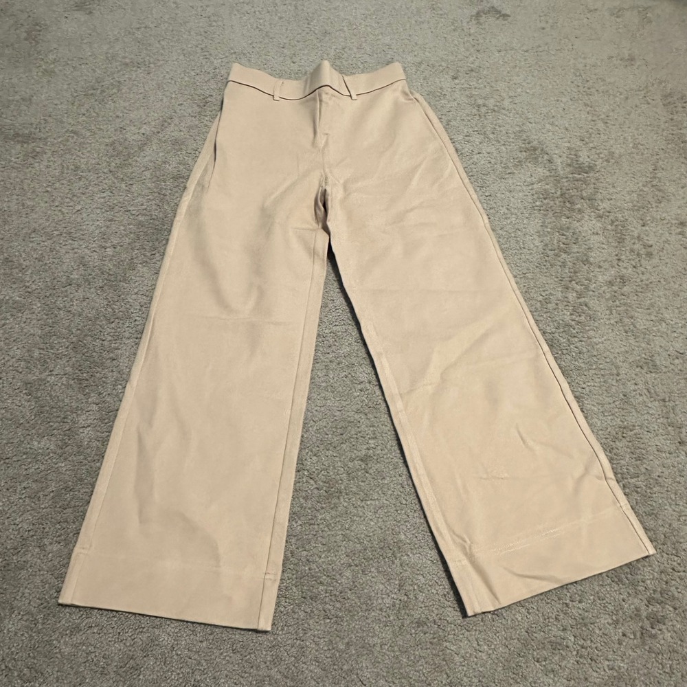 OGL Women Beige Skin Wide Leg Stretchy High Waisted Trousers Pants Size XS NEW
